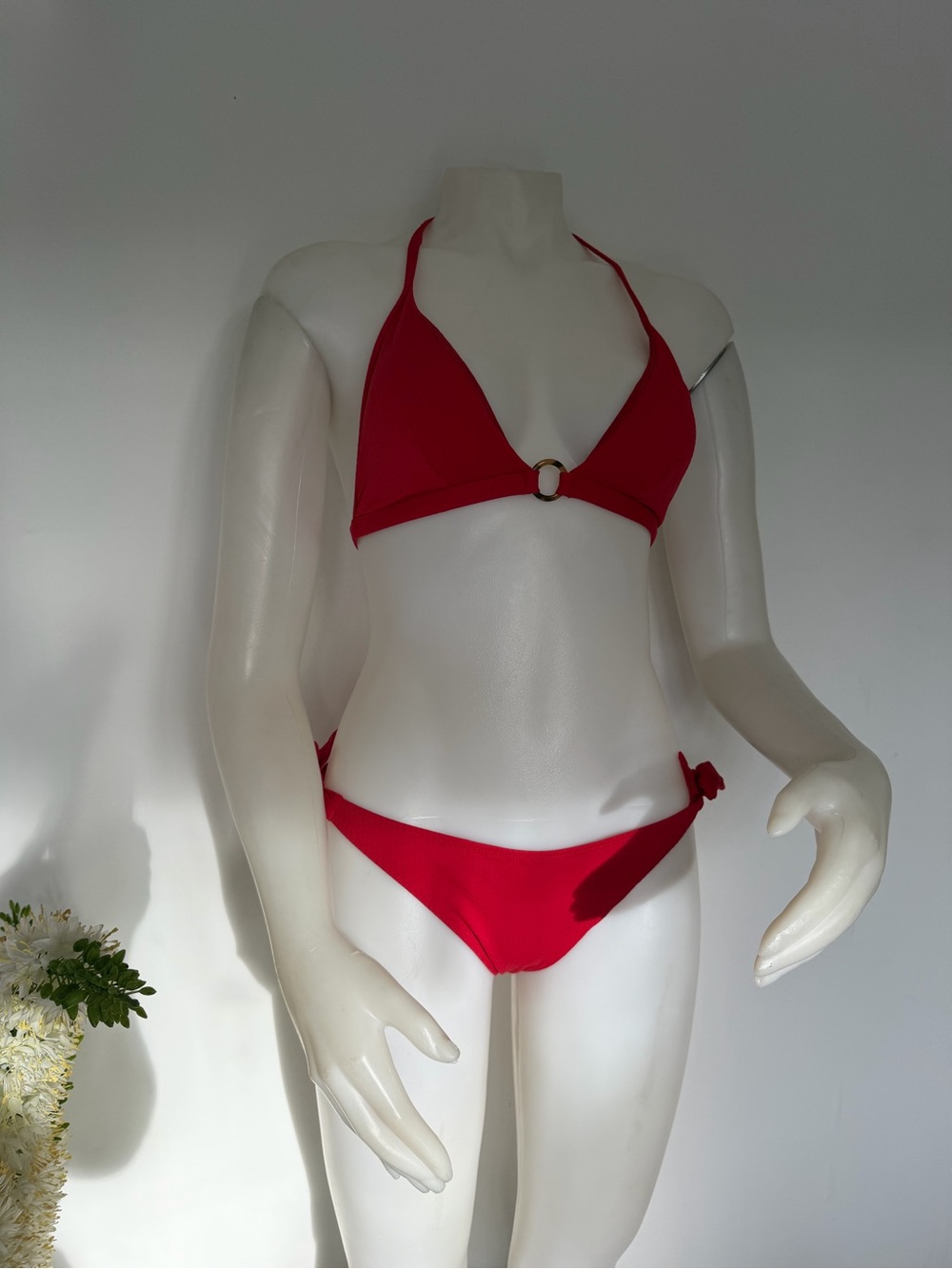 Vilebrequin Red Halter Bikini Set Tortoiseshell Ring Tie Side